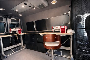 Sewing stations inside the mobile atelier