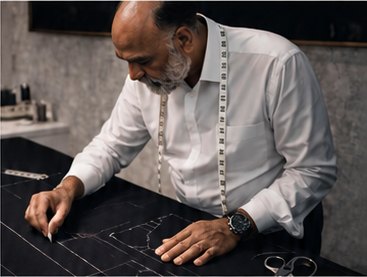 A tailor marking a pattern with chalk